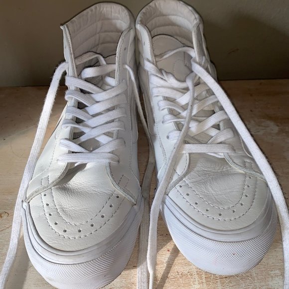 white leather high top vans womens